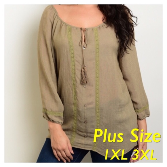 NEW Peasant Style Top Blouse Crochet Plus Size - Picture 2 of 4